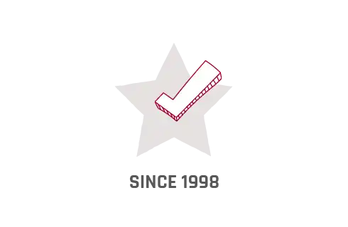 Icon eines Sterns mit einem Haken und dem Text "Since 1998", das die langjährige qualitative Arbeit der Schaeffer AG seit 1998 betont.
