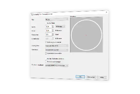 Screenshot des Frontplattendesigners zeigt das Fenster zur Gravur von Elementen.