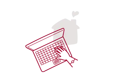 Das Icon eines Laptops und eines Hauses symbolisiert die Möglichkeit, im Homeoffice zu arbeiten.